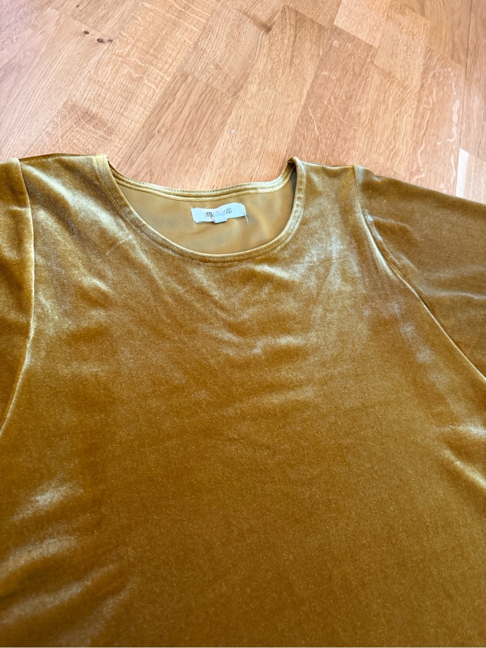 Madewell Velvet Short Sleeve Top in Mustard Gold - Picture 2 of 10